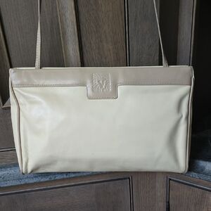 Vintage Anne Klein for Calderon Cream & Tan Leather Clutch/Crossbody